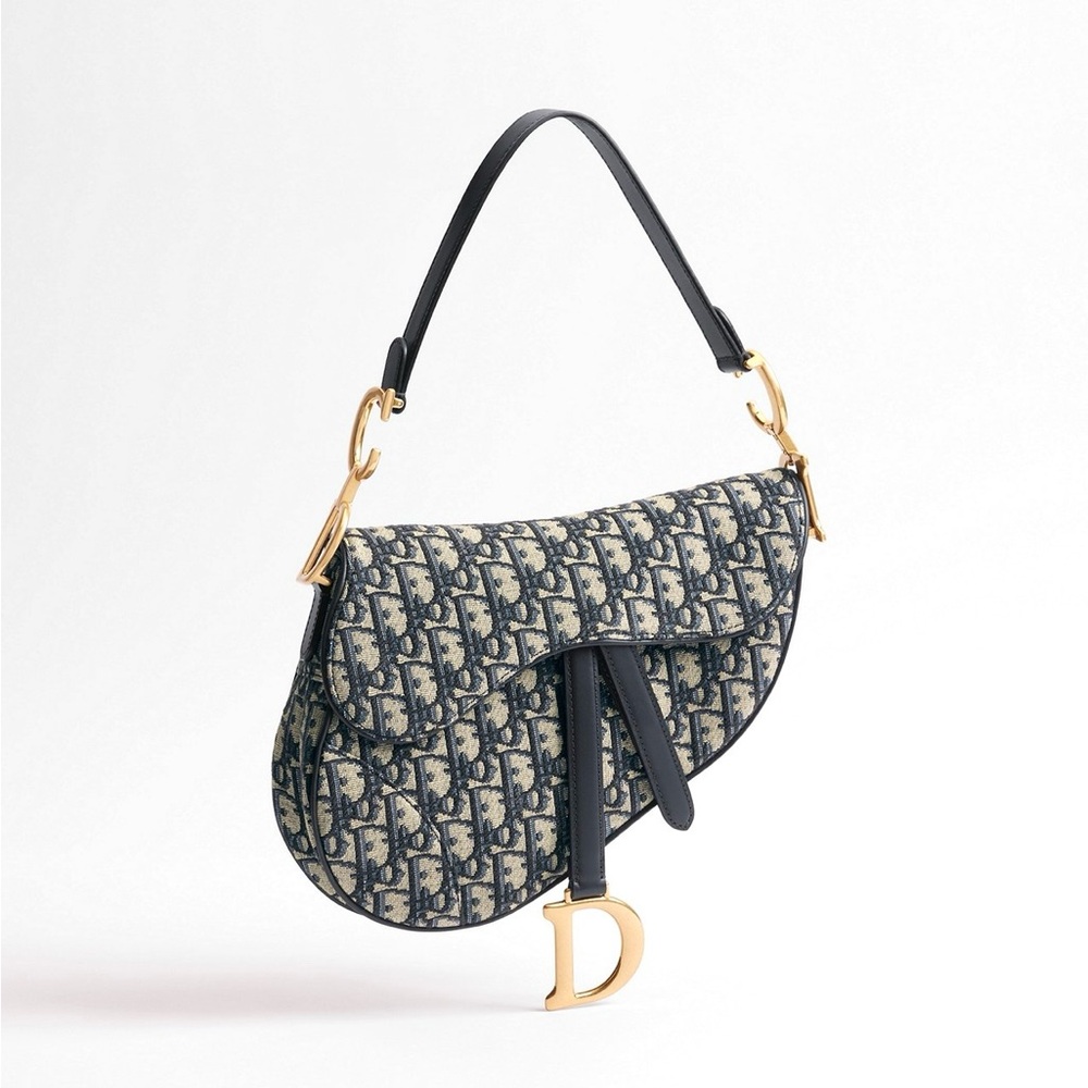 Blue Dior Oblique Jacquard Mini Saddle Bag with Strap